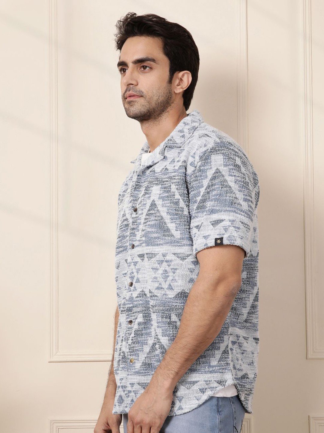 Men Comfort Fit Cuban Collar Textured Cotton Casual Shirt - Image 3